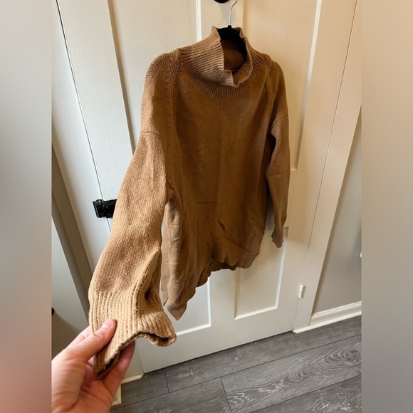 Anthropologie Maeve Crystal Mock Neck Oversized Sweater Tan, size Medium - Picture 2 of 9